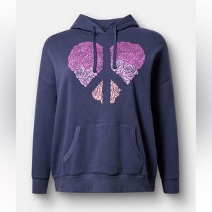 Torrid NWT Navy Blue Pink Peace Sign Roses Hoodie Sweatshirt size 0
